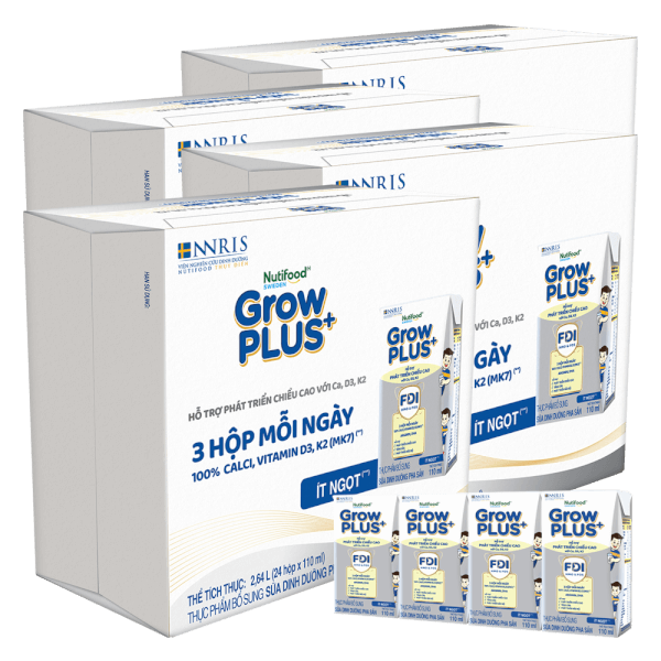 Combo 2 thùng sữa GrowPLUS+ (Bạc), 4x110ml, 24 lốc (2 thùng 12 lốc hoặc 4 thùng 6 lốc)