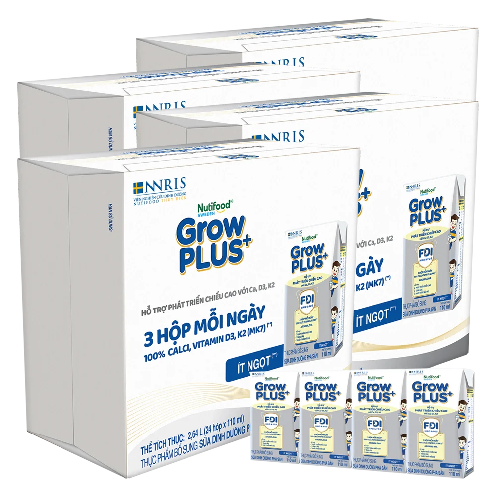 4 Thùng Sữa dinh dưỡng pha sẵn GrowPLUS+ (Bạc) 110ml, lốc 4 hộp (Từ 1 tuổi)
