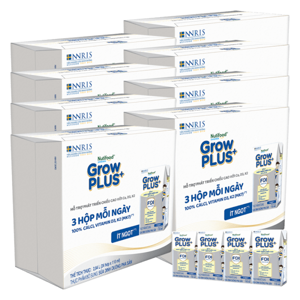 Combo 4 Thùng sữa GrowPLUS+ (Bạc), 4x110ml, 48 lốc (4 thùng 12 lốc hoặc 8 thùng 6 lốc)