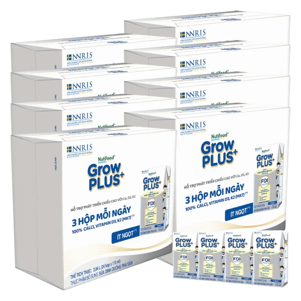 Combo 4 Thùng sữa GrowPLUS+ (Bạc), 4x110ml, 48 lốc (4 thùng 12 lốc hoặc 8 thùng 6 lốc)