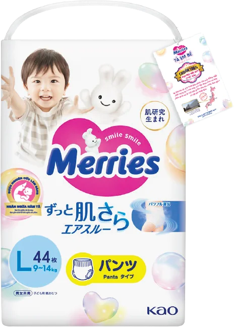 Tã quần Merries (L, 9-14kg, 44 miếng) (giao bao bì ngẫu nhiên)