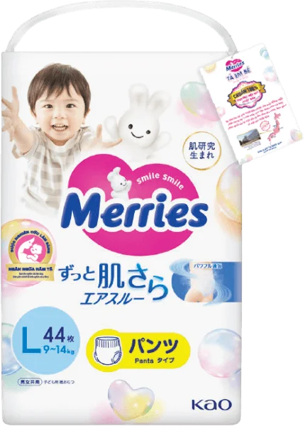 Tã quần Merries (L, 9-14kg, 44 miếng) (giao bao bì ngẫu nhiên)