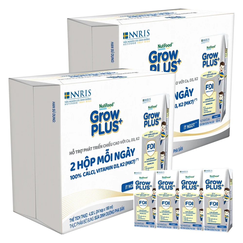 2 Thùng Sữa dinh dưỡng pha sẵn GrowPLUS+ (Bạc) 180ml, lốc 4 hộp (Từ 1 tuổi)