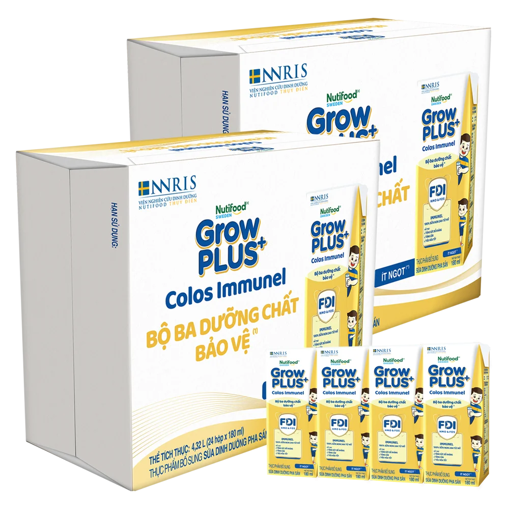 2 Thùng Sữa dinh dưỡng pha sẵn GrowPLUS+ Colos Immunel 180ml, lốc 4 hộp (Từ 1 tuổi)