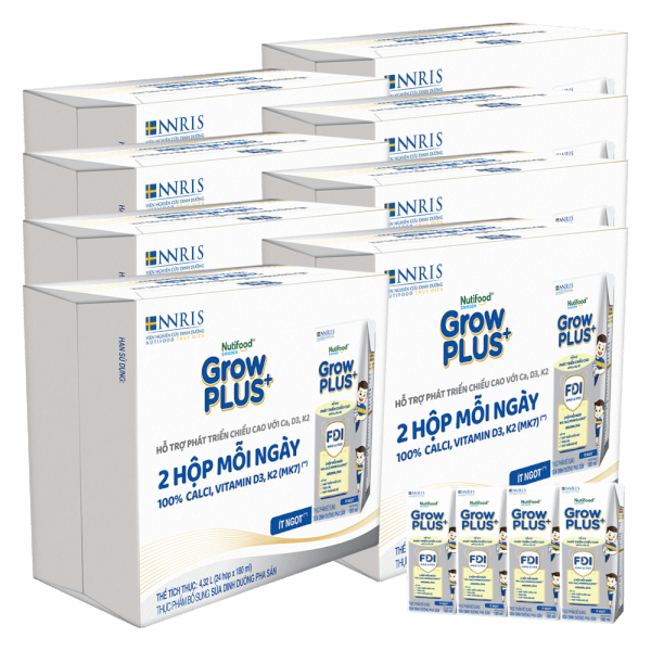 Combo 4 thùng Sữa GrowPLUS+ (Bạc) 180ml, 48 lốc (4 thùng 12 lốc hoặc 8 thùng 6 lốc)