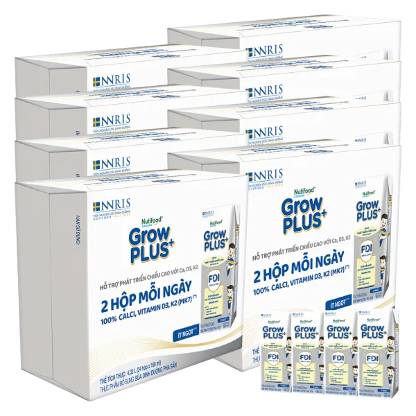 Combo 4 thùng Sữa GrowPLUS+ (Bạc) 180ml, 48 lốc (4 thùng 12 lốc hoặc 8 thùng 6 lốc)