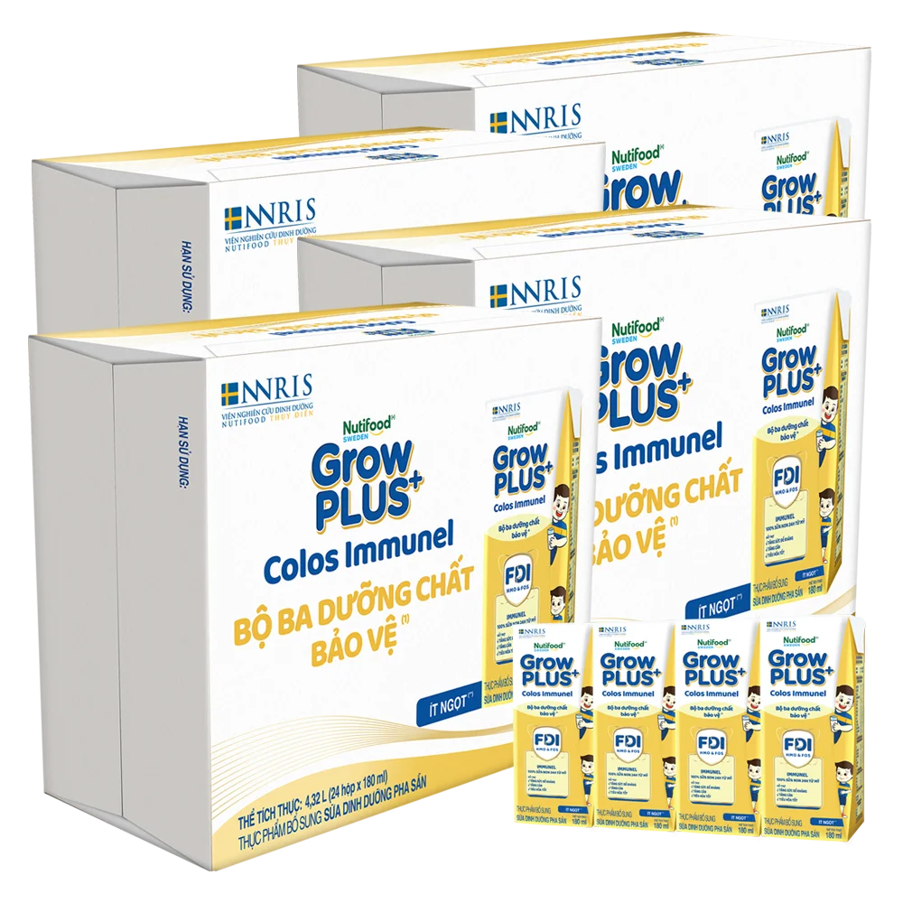 4 Thùng Sữa dinh dưỡng pha sẵn GrowPLUS+ Colos Immunel 180ml, lốc 4 hộp (Từ 1 tuổi)