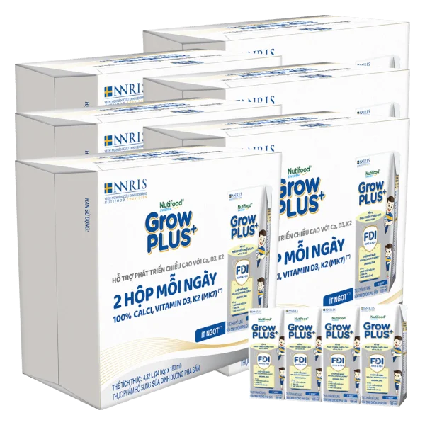 Combo 3 Thùng Sữa GrowPLUS+ (Bạc) 180ml, 36 lốc (3 thùng 12 lốc hoặc 6 thùng 6 lốc)