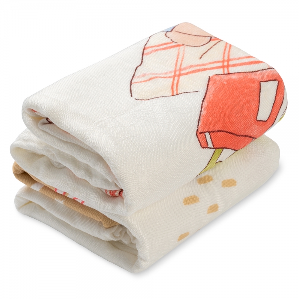 Set 2 Khăn tắm đa năng sợi tre in hình Animo  B2409_MN005 (110x110cm,Trắng)