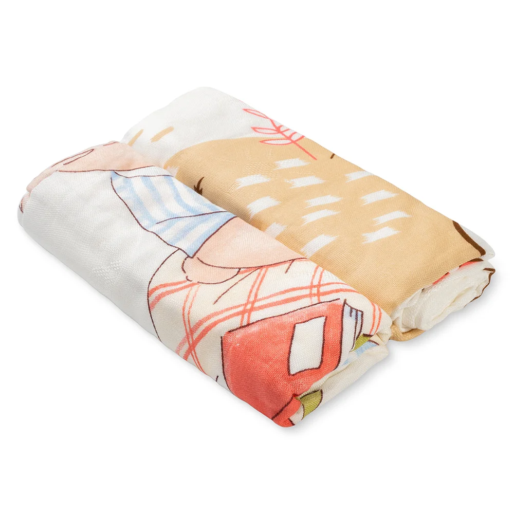 Set 2 Khăn tắm đa năng sợi tre in hình Animo  B2409_MN005 (110x110cm,Trắng,Giao hoạ tiết ngẫu nhiên)