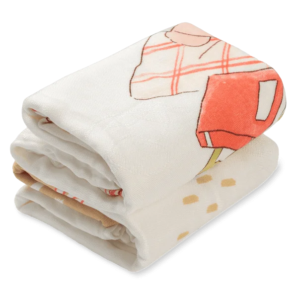 Set 2 Khăn tắm đa năng sợi tre in hình Animo  B2409_MN005 (110x110cm,Trắng,Giao hoạ tiết ngẫu nhiên)