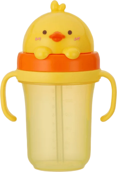Bình tập uống ống hút chống tràn 3D Edison (300ml, vịt vàng)