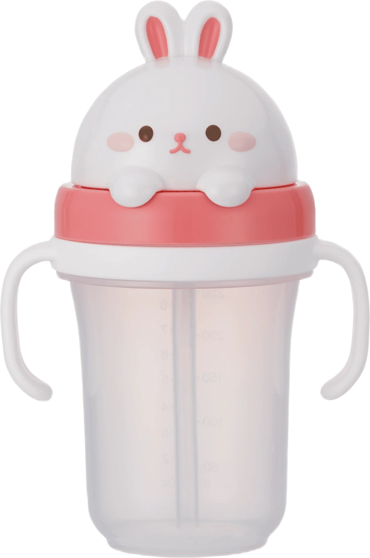 Bình tập uống ống hút chống tràn 3D Edison (300ml, thỏ hồng)