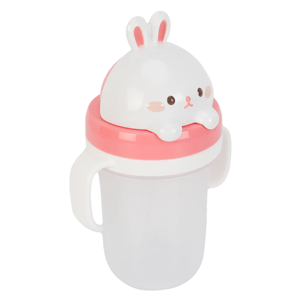 Bình tập uống ống hút chống tràn 3D Edison (300ml, thỏ hồng)