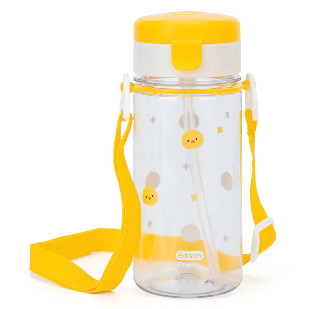 Bình tập uống ống hút chống tràn ecozen Edison (350ml, dây đeo, vàng)