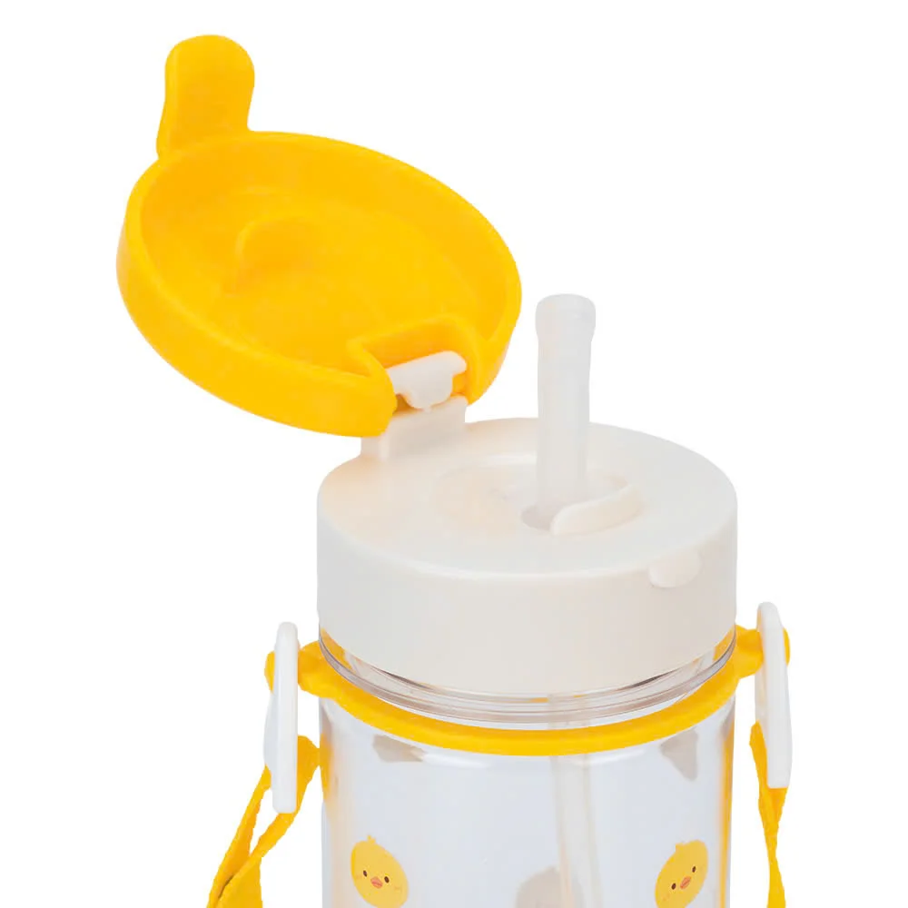 Bình tập uống ống hút chống tràn ecozen Edison (350ml, dây đeo, vàng)