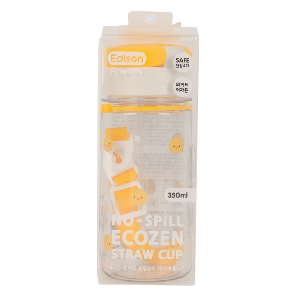 Bình tập uống ống hút chống tràn ecozen Edison (350ml, dây đeo, vàng)