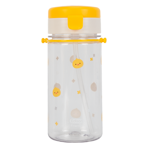 Bình tập uống ống hút chống tràn ecozen Edison (350ml, dây đeo, vàng)