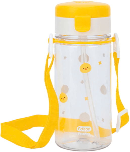Bình tập uống ống hút chống tràn ecozen Edison (350ml, dây đeo, vàng)