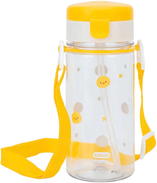 Bình tập uống ống hút chống tràn ecozen Edison (350ml, dây đeo, vàng)