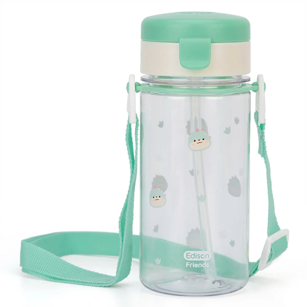 Bình tập uống ống hút chống tràn ecozen Edison (350ml, dây đeo, xanh lá)