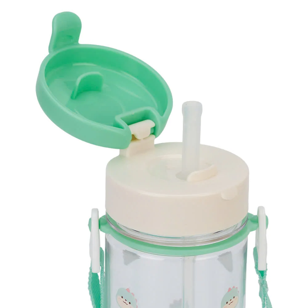 Bình tập uống ống hút chống tràn ecozen Edison (350ml, dây đeo, xanh lá)