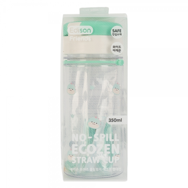 Bình tập uống ống hút chống tràn ecozen Edison (350ml, dây đeo, xanh lá)