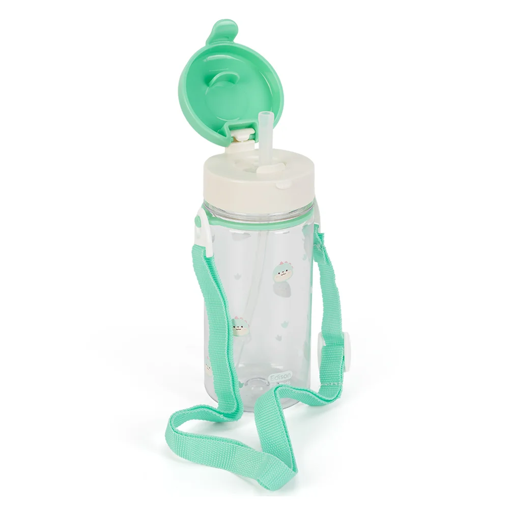 Bình tập uống ống hút chống tràn ecozen Edison (350ml, dây đeo, xanh lá)
