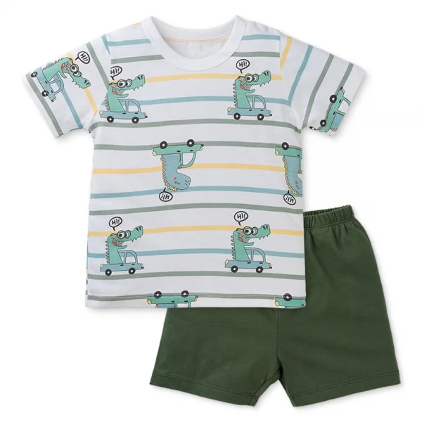 Bộ bé trai ngắn Animo Easy HN0325043 (1-4Y,Trắng-lá,TT04)