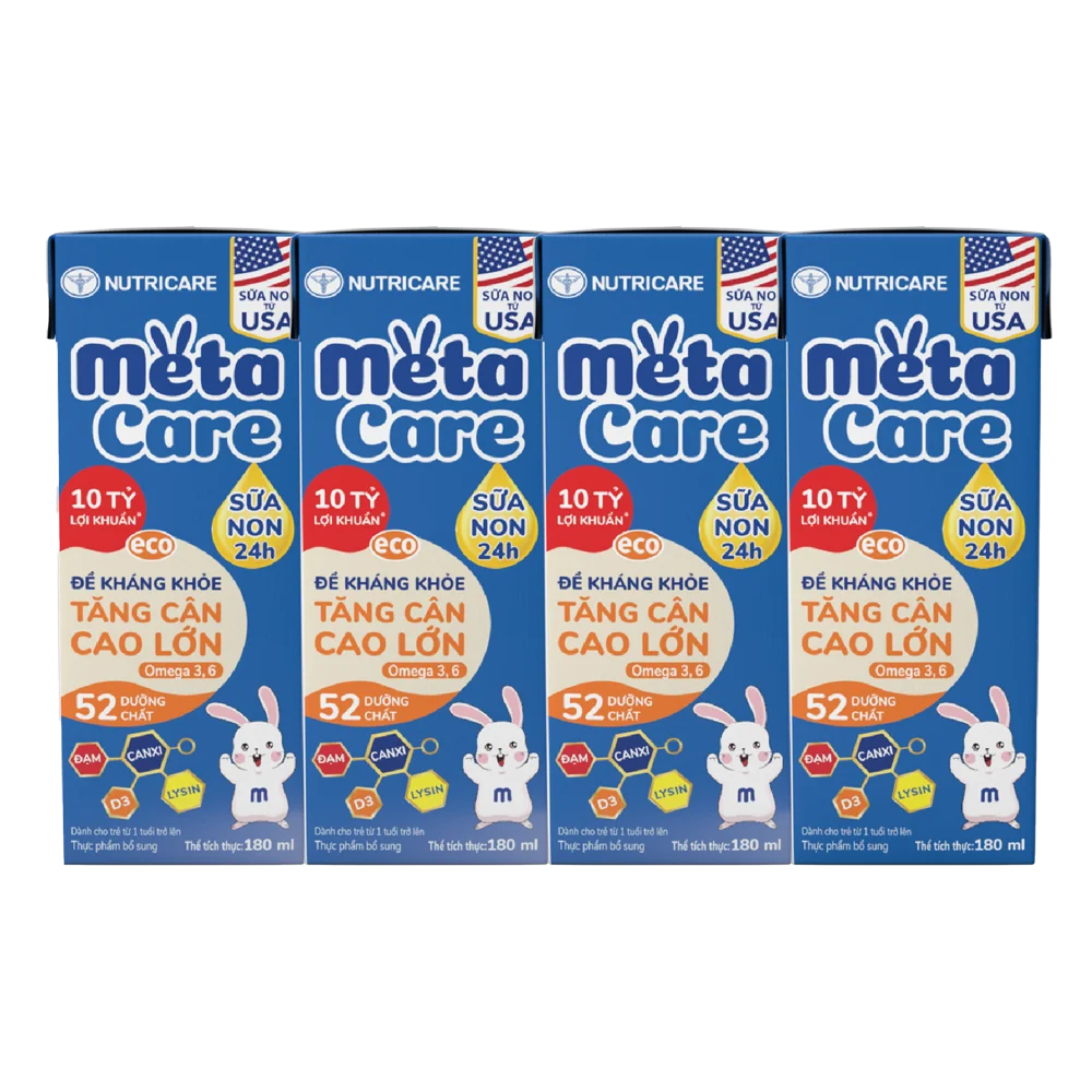Sữa dinh dưỡng pha sẵn MetaCare Eco 180ml, Lốc 4 hộp (Từ 1 tuổi)