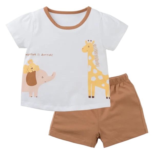 Bộ bé gái ngắn Animo Easy TX0325021 (1-4Y,Trắng-nâu,TT02)