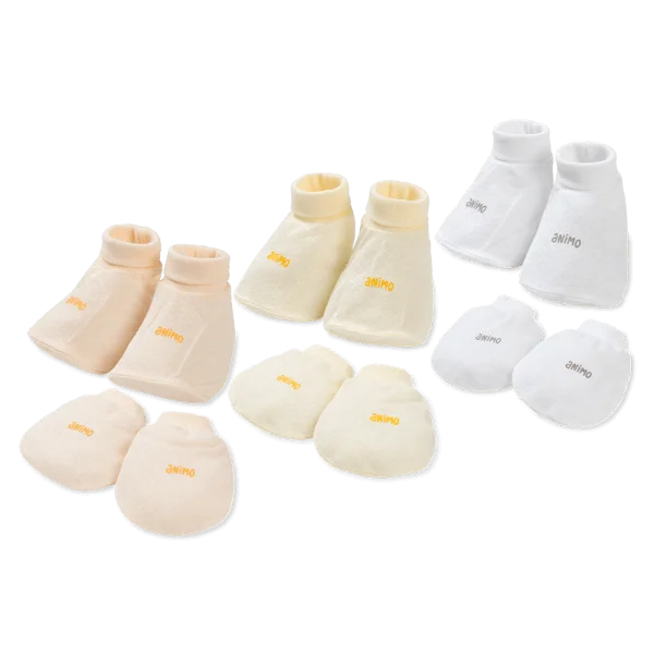 Set 6 bao tay chân sơ sinh Animo BA0425078 (NB, Trắng-vàng-cam)