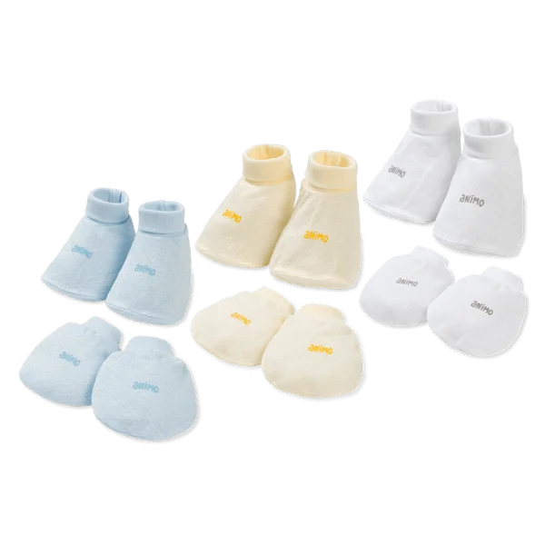 Set 6 bao tay chân sơ sinh Animo BA0425075 (NB,Trắng-xanh-vàng)