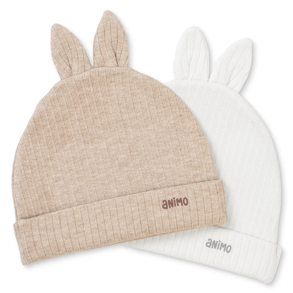 Set 2 nón sơ sinh tai cún Animo HN0625013 (NB,Be-trắng)