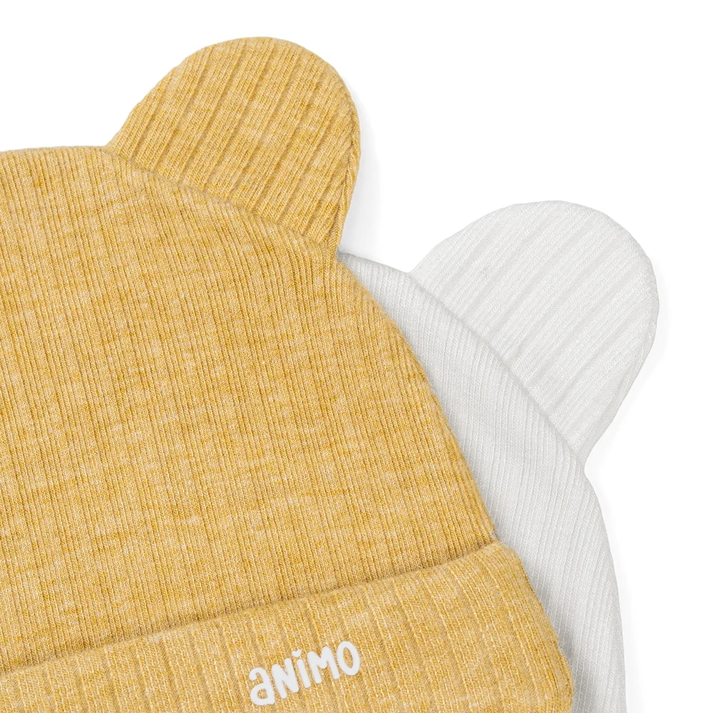 Set 2 nón sơ sinh tai gấu Animo HN0625012 (NB,Vàng-trắng)