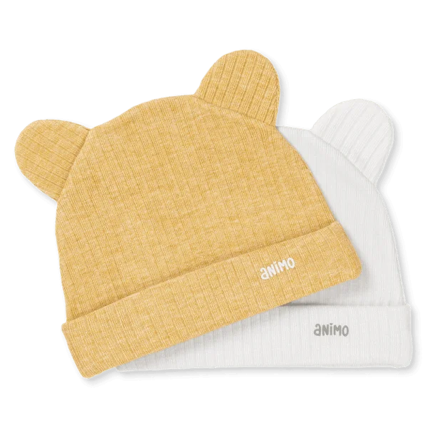 Set 2 nón sơ sinh tai gấu Animo HN0625012 (NB,Vàng-trắng)