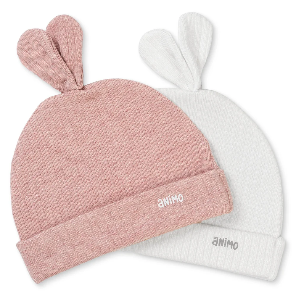 Set 2 nón sơ sinh tai thỏ Animo HN0625011 (NB,Hồng-trắng)