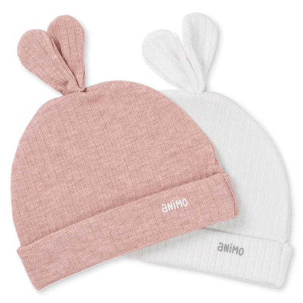 Set 2 nón sơ sinh tai thỏ Animo HN0625011 (NB,Hồng-trắng)