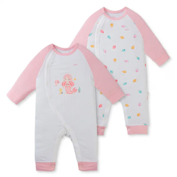 Set 2 bodysuit rayon chống muỗi dài Animo VD0425037 (0-12M,Hồng-trắng,TT06)