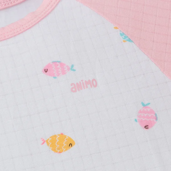 Set 2 bodysuit rayon chống muỗi dài Animo VD0425037 (0-12M,Hồng-trắng,TT06)