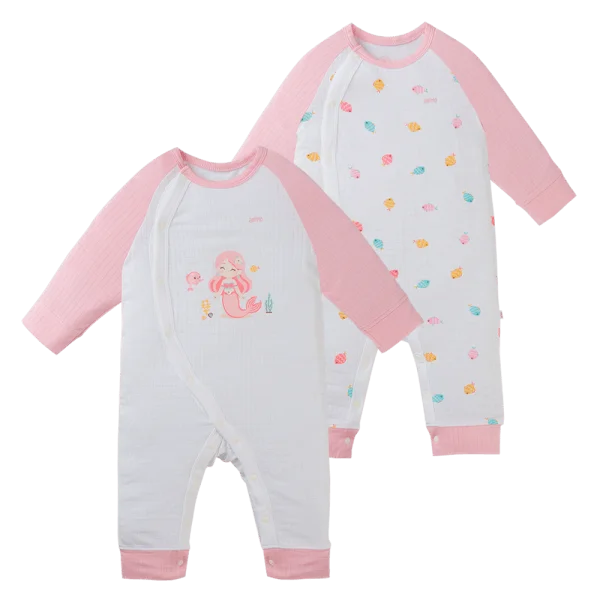 Set 2 bodysuit rayon chống muỗi dài Animo VD0425037 (0-12M,Hồng-trắng,TT06)