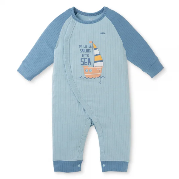 Set 2 bodysuit rayon chống muỗi dài Animo VD0425036 (0-12M,Xanh-trắng,TT06)