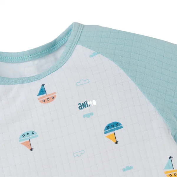 Set 2 bodysuit rayon chống muỗi dài Animo VD0425036 (0-12M,Xanh-trắng,TT06)