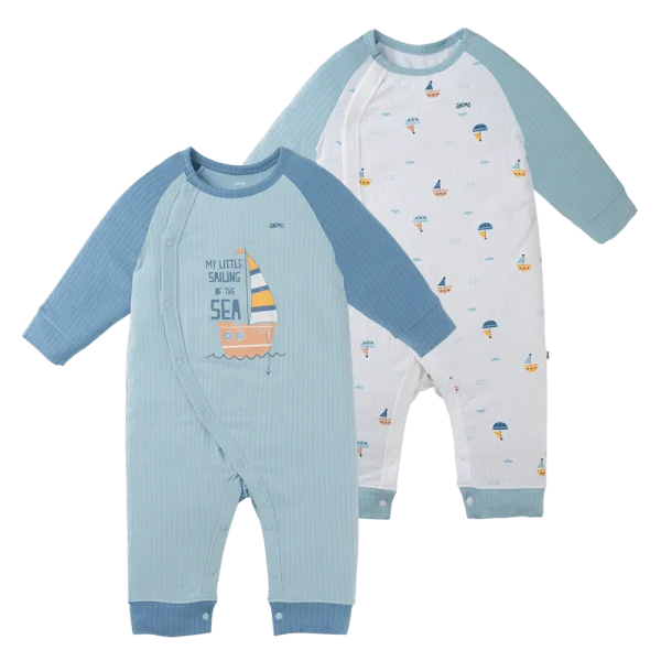 Set 2 bodysuit rayon chống muỗi dài Animo VD0425036 (0-12M,Xanh-trắng,TT06)