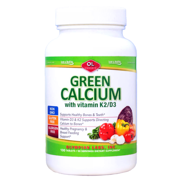 Viên uống Canxi hữu cơ cho bà bầu và cho con bú Olympian Labs Green Calcium (Lọ 100 viên)