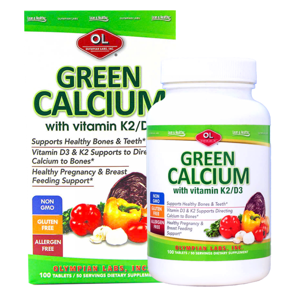Viên uống Canxi hữu cơ cho bà bầu và cho con bú Olympian Labs Green Calcium (Lọ 100 viên)