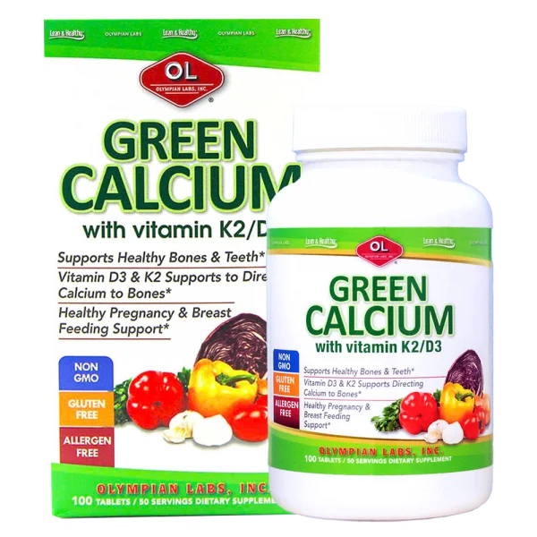 Viên uống Canxi hữu cơ cho bà bầu và cho con bú Olympian Labs Green Calcium (Lọ 100 viên)