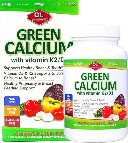 Viên uống Canxi hữu cơ cho bà bầu và cho con bú Olympian Labs Green Calcium (Lọ 100 viên)