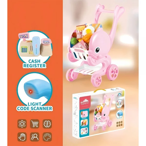 Xe đẩy siêu thị cá heo đáng yêu kèm phụ kiện thực phẩm YN580364 C502