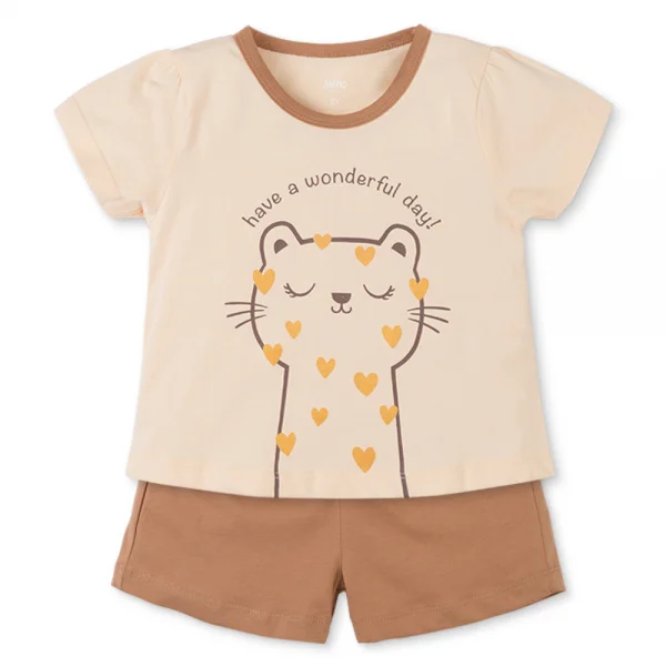 Bộ bé gái ngắn Animo Easy TX0325020 (1-4Y,Kem-nâu,TT02)